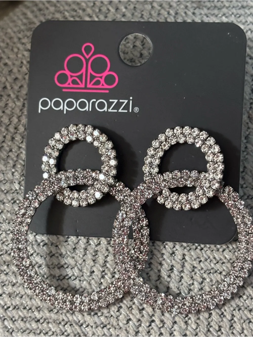 paparazzi Silver Double Hoop Crystal Statement Earrings